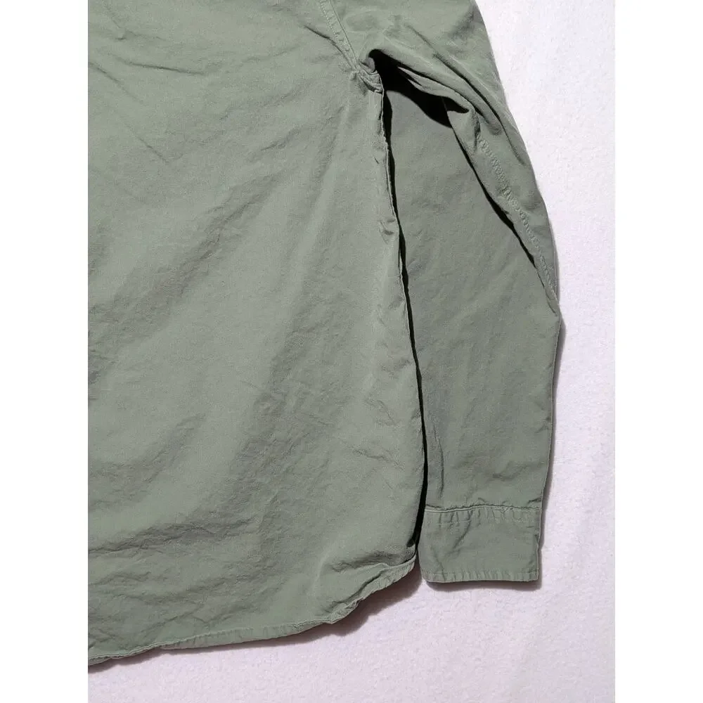 True Religion Green Button Up Work Shirt Large Long Sleeve Horseshoe Logo Cotton